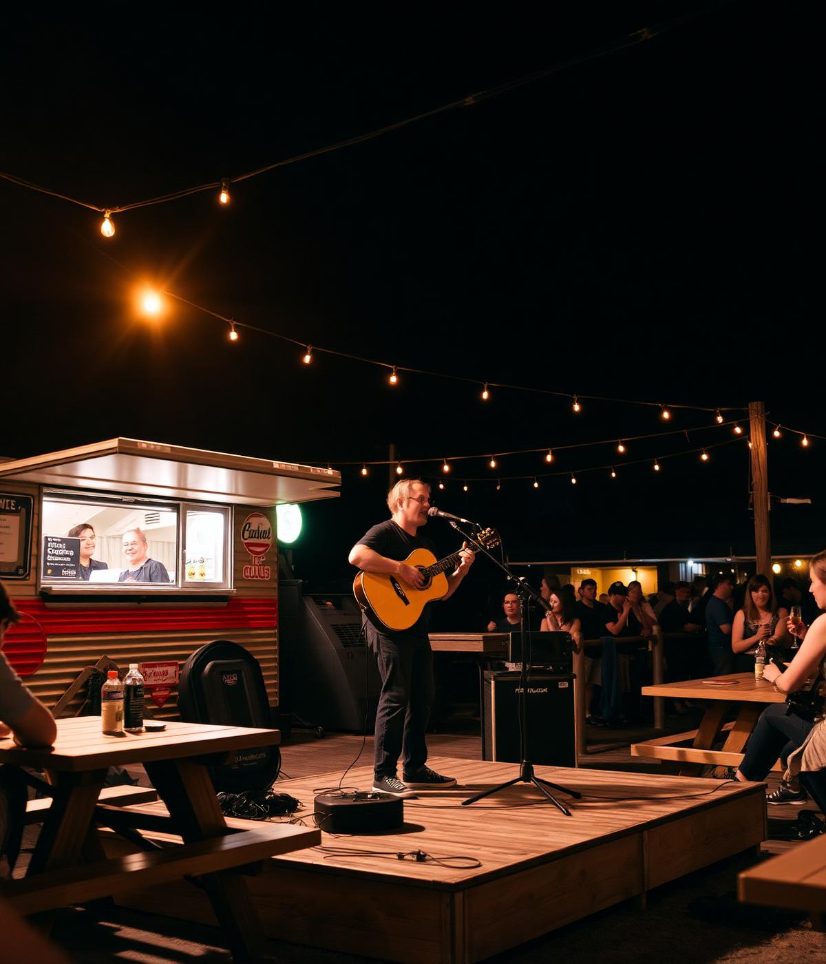 Live acoustic performance on stage at The Yard